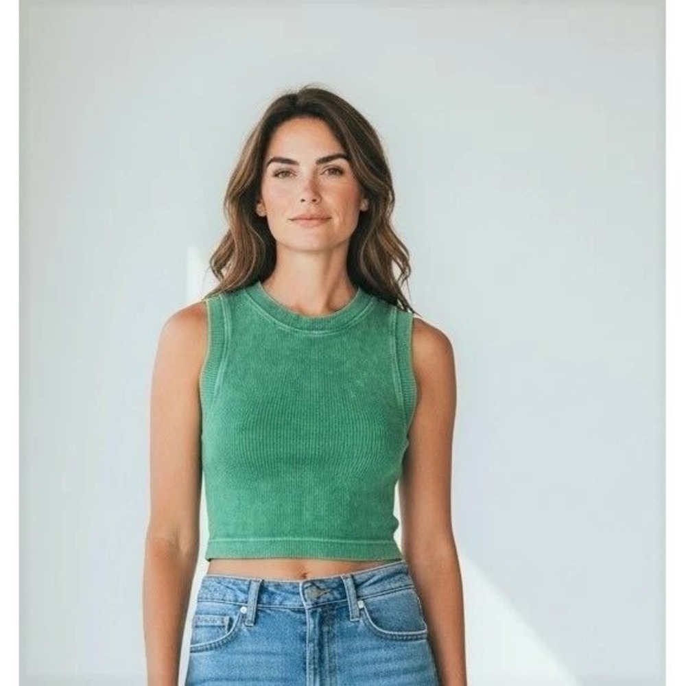 ZENANA RIBBED BRAMI CROPPED TANK TOP KELLY GREEN Size‎ L/XL